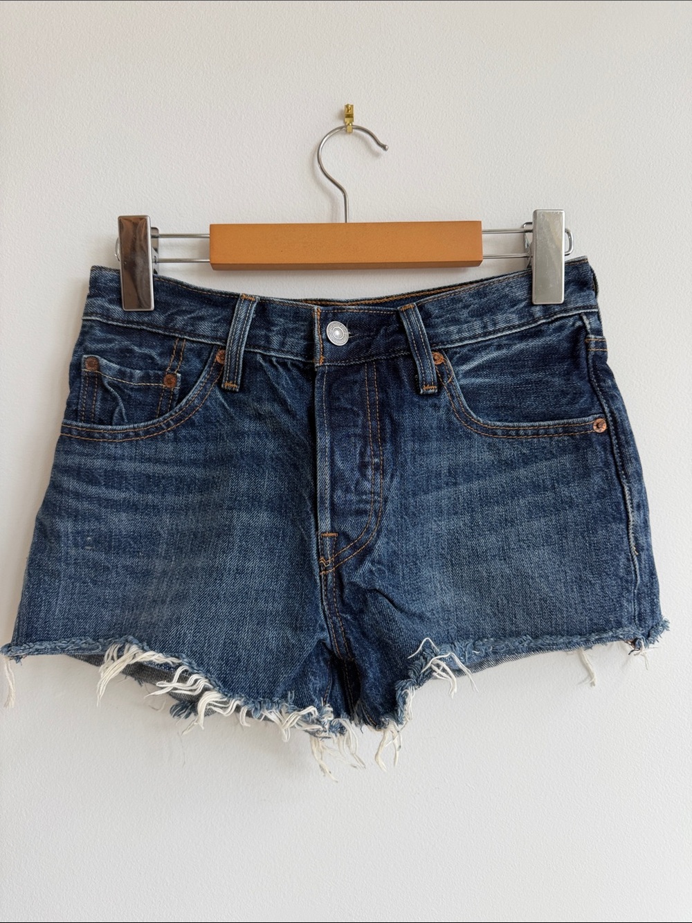 Levi's 501 short Dark Blue Frayed Hem Denim Shorts